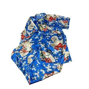 Whitby F2 Asian Style Pajama Set Top & Bottoms Geisha Print Blue‎ Women's